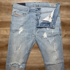 Diesel Jeans Men 31x32 Blue Tepphar Slim Carrot Stretch Denim Destroyed 0849E